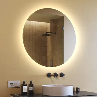 Spiegel mit Beleuchtung 80 cm- Rund Badezimmerspiegel mit LED Beleuchtung - Neutralweiß 4500K - LED Badspiegel Lichtspiegel OKR082 - Transparent