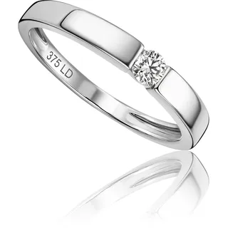 MIORE Diamant Schmuck Damen Solitär Verlobungsring mit 0.10 Ct Diamant Spannring aus Weißgold 9 Karat (375) Gold