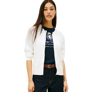 Tommy Hilfiger Damen Strickjacke Cardigan Zopfmuster, Weiß (Ecru), 3XL