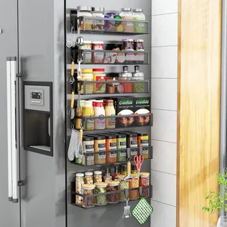Aufworld Magnetisches Gewürzregal für Kühlschrank, 6 Pack Magnetregal, Kühlschrank Magnet Organizer mit beweglichen 12 Haken, Magnetisches Kühlschrankregal für Küchenorganisation und Lagerung(6 PACK)