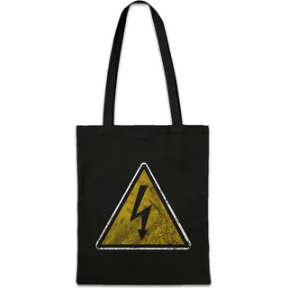 Urban Backwoods Caution High Voltage Vintage Logo Sign, Stofftasche, Farbe: Schwarz - Schwarz