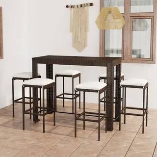 The Living Store 7-tlg. Gartenbar-Set mit Kissen Poly Rattan Braun - Braun