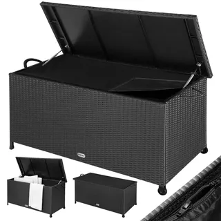 Gartenbox Polyrattan Schwarz 117x53x60cm mit Griffen & Rollen