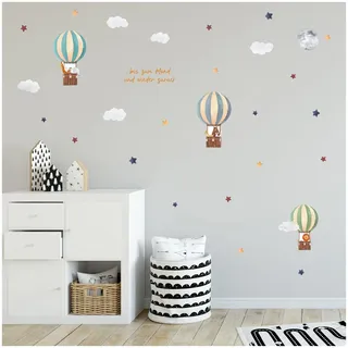 Aufkleber Set Heißluftballon auf 4 Din A4 Bögen Insgesamt 150x55cm Wandtattoo Wandsticker Sticker für Kinder Kinderzimmer Babyzimmer Aquarell Y057-1 (Tiere)