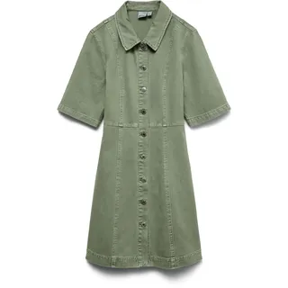 Vero Moda Jeanskleid Kurzarmkleid Unifarben Grün S