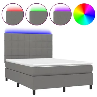vidaXL Boxspringbett mit Matratze & LED Dunkelgrau 140x190 cm Stoff - Grau