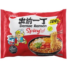 Nissin Demae Ramen – Spicy, Instant-Nudeln japanischer Art, mit Cayennepfeffer & asiatischen Gewürzen, schnell & einfach zubereitet, asiatisches Essen 100 g