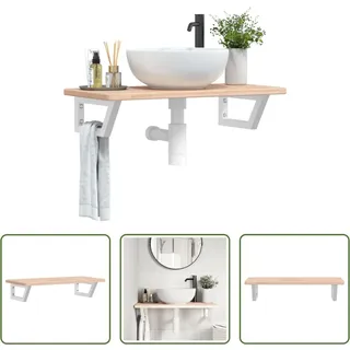 The Living Store Waschtischplatte mit Halterung Stahl und Massivholz Eiche - Braun
