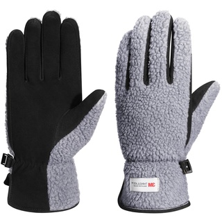 Harssidanzar Winter Echtes Wildleder Handschuhe Damen Warmes Fleece Thinsulate gefüttert Outdoor Skifahren Lederhandschuhe SL021EU,Grau/Schwarz, Größe M