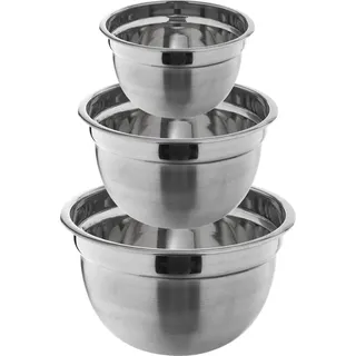 Orion Küchenschüssel Servierschale Salatschüssel Rührschüssel aus Stahl rostfrei 3 Stück Set elegant 0,65l + 1,3l + 2,6l - Silber