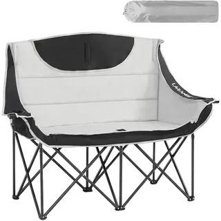 LARMNEE Campingstuhl Faltbar für 2 Personen, Campingsofa, 2 Getränkehaltern, 200 KG Belastbar, Campingcouch Dick Gepolstert Klappstuhl, inklusive Tragetasche, Grau und Schwarz EBG03LC02