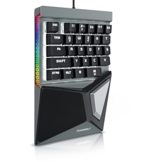 Titanwolf Einhand-Gaming-Tastatur, Gaming-Keypad Ziffernblock, mechanische Einhand-Tastatur kabelgebunden mit 28 Tasten und ergonomischer Handballenauflage für PC, Laptop, Notebook, Schwarz