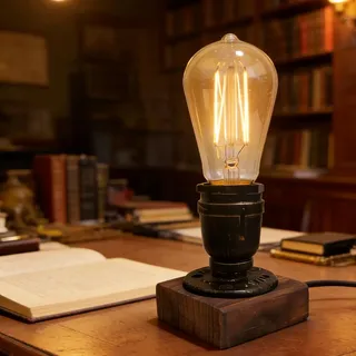 XIHOME Industrielle Steampunk-Schreibtischlampe, Vintage-Stil, Tischlampe, antikes E27-Edison-Leuchtmittel, Eisen, Retro-Lampen mit minimalistischem Holzsockel für Nachttisch, Café, Bar, Pub, etc.