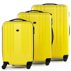 FERGÉ Kofferset Hartschale 3-teilig Marseille Trolley-Set - Handgepäck 55 cm, L und XL 3er Set Hartschalenkoffer Roll-Koffer 4 Rollen 100% ABS gelb