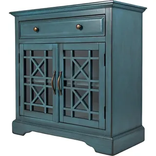 FURNLUX Anrichte Avola Türkis Und Messing 82cm / Hauptfarbe: Blau / Abmessungen: 82 x 82 x 38 cm - Blau