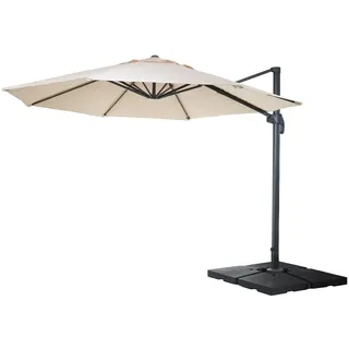 Mendler Gastronomie-Ampelschirm HWC-A96, Sonnenschirm, rund Ø 4m Polyester/Alu 27kg ~ creme mit Ständer, drehbar