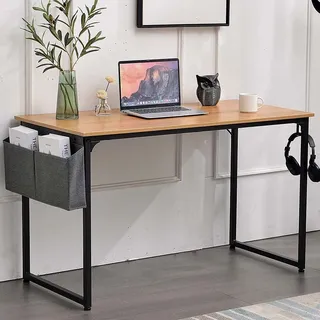 BAKAJI Schreibtisch, Arbeitstisch, Tischplatte aus Holz MDF mit Metallrahmen, Organizer aus Stoff und Haken für Zuhause, Büro, modernes Industriedesign 120 x 60 x H74 cm