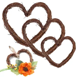 Dtoterul Kranz Rustikal aus Rattan 3 Stück Haustür Deko Herzförmig Rattankranz Rebenkranz Rattan Herz Kranz DIY Hängend Dekokranz Weiden Reben für Ornament Tor Wand Hochzeit (10,15,20cm)