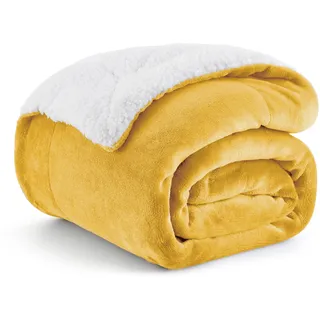 BEDSURE Kuscheldecke - Warm Sherpa Wolldecke & Sofadecke, Flauschig Sofaüberwurf Decke, Dicke Couchdecke, Fleecedecke, Flauschige Wohndecke für Couch, Gelb, 130x150 cm