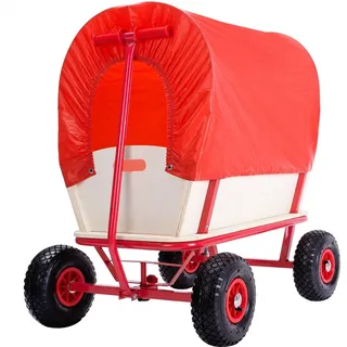 monzana Bollerwagen Holz rot mit Schutzdach