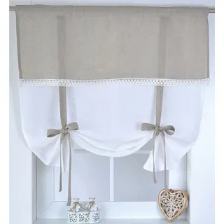 Kutti Raffrollo »Venezia« mit Stangendurchzug Raffgardine weiß natur, Leinen, blickdicht, mit Spitze, beige