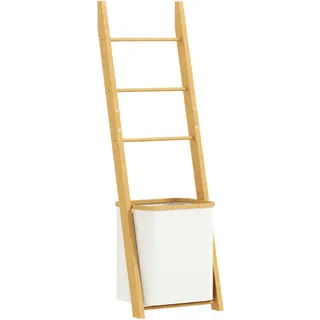 Homcom Badezimmer-Regal Bambus Polyester Cremeweiß , Holz , 35x133x43 cm , Badezimmer, Badezimmerregale, Badregale