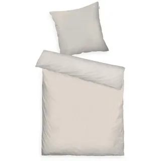 Tom Tailor Satin-Bettwäsche, 80x80 cm + 135x200 cm, 100% Baumwolle, mit Paspel und Logo-Stickerei, mit Reißverschluss, FINE Stripes Beige, Weiß (Sunny Sand & Off White)