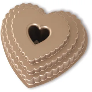 Nordic Ware TIERED HEART BUNDT, TOFFEE 3PK