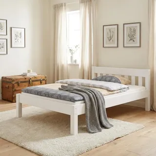 Futonbett Doppelbett 140x200 Doppelbett Massivholzbett weiß Kiefer Zubehör wählbar V-60.38-14Wohne Zubehör - Weiß