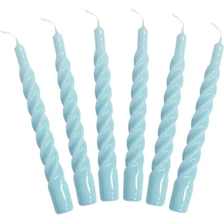 Candles with a Twist, Spiralkerzen, Hellblau gedrehte, beschichtete, parfümfreie Kerzen, 6 Stück