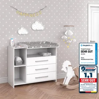 Vicco Wickelkommode Oskar Weiß 113 x 100 cm mit Schubladen , Holzwerkstoff , 6 Fächer , Rechteckig , 113x100x53 cm , Babymöbel & Kindermöbel, Babyzimmer, Wickelkommoden & Zubehör, Wickelkommoden