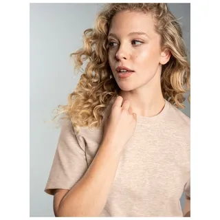 T-Shirt TRIGEMA "TRIGEMA T-Shirt DELUXE Baumwolle", Damen, Gr. XL, beige (sand, melange), Single Jersey, 100% Baumwolle, Basic, lang, Rundhals, Shirts T-Shirt