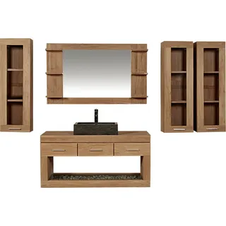 Teako Design Badmöbel Set Boras 3-teilig Teak Massivholz 90cm 2 Türen