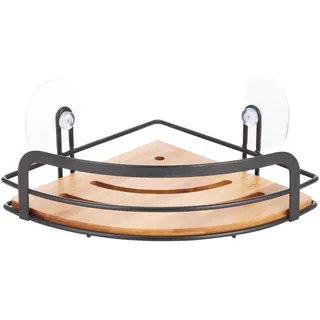 MSV Duschregal Eck Duschkorb Badezimmer ohne Bohren mit Saugnäpfen Stahl Bambus 21x21x9cm Schwarz matt