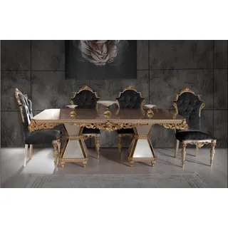 Französische Essgarnitur Sofa 4x Stühle Esszimmer Garnitur Möbel 5tlg. Set - Gold