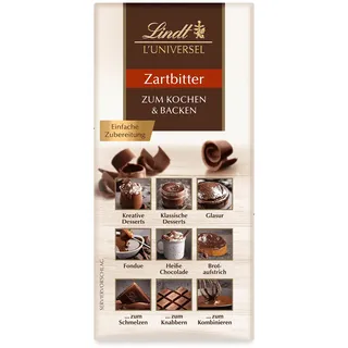 Lindt Schokolade | L ́Universel | 200g | Koch- und Backschokolade für Desserts, als Glasur, Fondue, Brotaufstrich oder zum Knabbern | Schokolade zum Backen