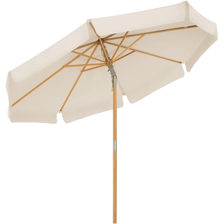 SONGMICS Sonnenschirm 270 cm, achteckiger Gartenschirm, Sonnenschutz, Schirmmast und Schirmrippen aus Holz, knickbar, ohne Ständer, Outdoor, Balkon, Terrasse, beige GPU270M01