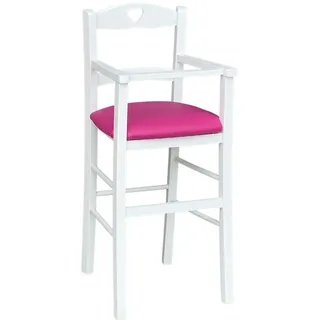 Hochstuhl IN Holz Lackiert Weiß Mit Sitzfläche Gepolstert Kunstleder Lila