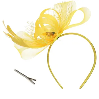 sy soul young Hatinator Damen Teeparty Royal Ascot Feder Mesh Fascinator(Einheitsgröße,Gelb)