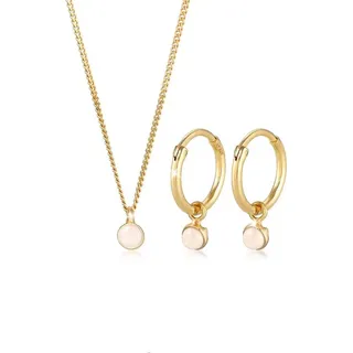 ELLI PREMIUM Ohrring und Ketten Set »Schmuckset Kette Creolen Rosa Quarz Stein 925 Silber« (), goldfarben