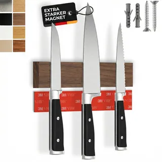 CUCINO Messer Magnetleiste selbstklebend - Vergleichssieger mit extra starkem Magnet - Einfache Montage mit 3M Klebeband ohne Bohren, Walnuss 25cm