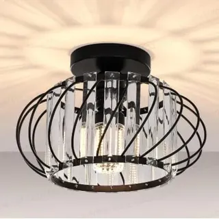 Goeco Kristall Deckenleuchte Modern, Mini Metall Pendelleuchte Schwarz, Retro Deckenlampe E27 Semi Unterputz für Wohnzimmer Flur Esszimmer Schlafzimmer