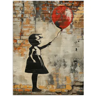 MuchoWow Poster Graffiti - Banksy - Mädchen - Straßenkunst 60x80 cm , Sandfarben , Papier , Rechteckig , 60x80x0.1 cm , Bilder & Rahmen, Bilder, Sonstige Wandbilder