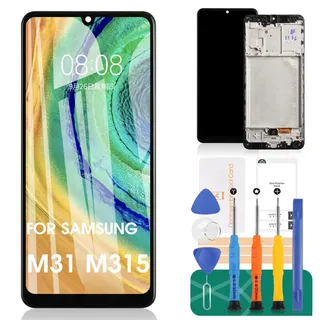 SRJTEK Ersatz-LCD-Display für Samsung Galaxy M31 M315 M315F, LCD-Display, Touch-Digitalisierer, Montage SM-M315F, SM-M315F/DS, Reparaturteil-Sets (mit schwarzem Rahmen)