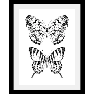 Bild QUEENCE "Schmetterlinge", schwarz (farbe rahmen: schwarz, farbe bild(er): schwarz), B:30cm H:40cm T:3cm, Acrylglas, Holz, Papier, Bilder, Bild, HD Premium Poster-Druck inkl. Holzrahmen