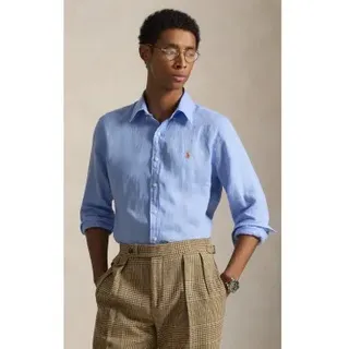Polo Ralph Lauren für Herren. 710966294509 Maßgeschneidertes Leinenhemd blau (S), Lässig, Langarm
