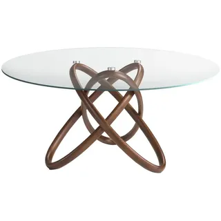 Angel Cerda Esstisch Esstisch runde gehärtetes Glas aus walnussfarbenes Holz Ø130/75 cm , Transparent, Walnussfarben , 130x75x130 cm , Esszimmer, Esstische