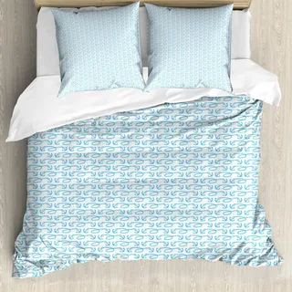 ABAKUHAUS Anker Bettbezug, Ketten Segeln Cartoon, Milbensicher Allergiker geeignet mit Kissenbezügen, 200 cm x 200 cm - 80 x 80 cm, Blassblau Weiß - Weiß