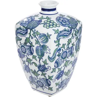 GILDE Dekovase »Vase Fayencen, eckig, aus Keramik, Höhe ca. 31 cm«, (1 St.), handbemalt, blau