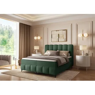 Boxspringbett Schlafzimmerbett ISABEL 180x200cm in Stoff Prime Grün - Grün